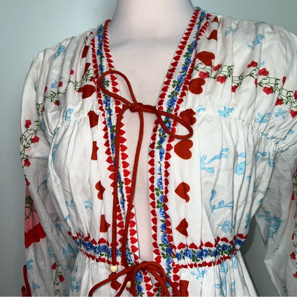 Eddy Isle Top Alfie White Heart Rose Cotton Blouse - Women’s Size Small - Picture 4 of 15